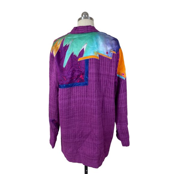 Jamie Womens Y2K Boutique Blazer Jacket Small Purple Silk Abstract Art Hippie Bo - Picture 4 of 8